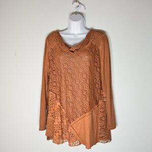 Cactus & Pearl (Cracker Barrel) Tunic XL Rust Suede appearance Cowl neck Lined